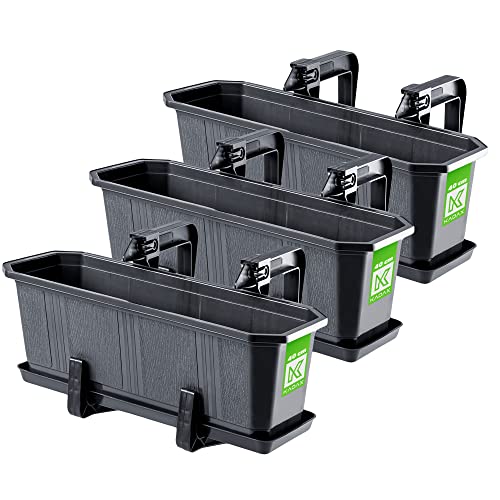 KADAX Set 3x40cm Blumenkasten Anthrazit, Balkonkasten aus Kunststoff, Pflanzkasten für Blumen und Kräuter, Widerstandsfähiger Balkontopf, Pflanzkübel für Balkon von KADAX