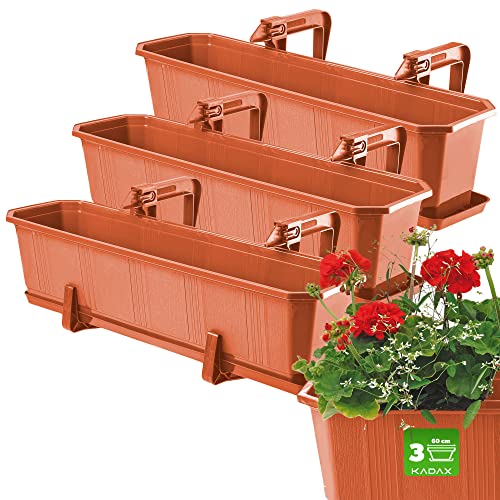 KADAX Blumenkasten-Set, Balkonkasten aus Kunststoff, Pflanzkasten für Blumen und Kräuter, Widerstandsfähiger Balkontopf, Pflanzkübel für Balkon (Set: 3x60cm, Terracotta) von KADAX