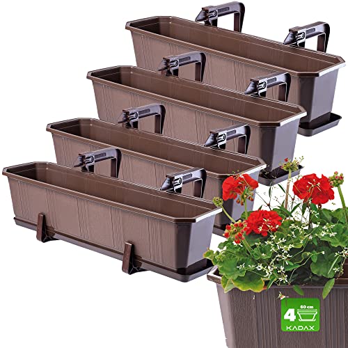 KADAX Blumenkasten-Set, Balkonkasten aus Kunststoff, Pflanzkasten für Blumen und Kräuter, Widerstandsfähiger Balkontopf, Pflanzkübel für Balkon (Set: 4x60cm, Braun) von KADAX