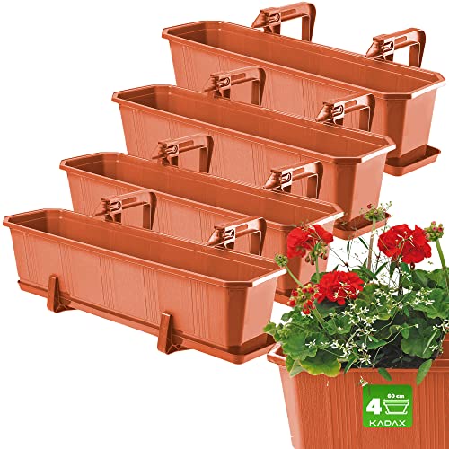 KADAX Blumenkasten-Set, Balkonkasten aus Kunststoff, Pflanzkasten für Blumen und Kräuter, Widerstandsfähiger Balkontopf, Pflanzkübel für Balkon (Set: 4x60cm, Terracotta) von KADAX