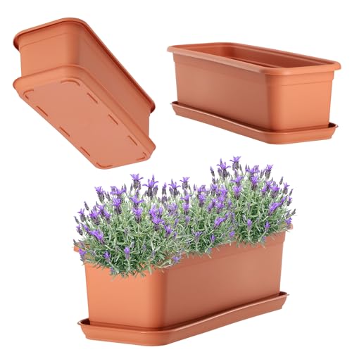 KADAX Blumenkasten mit Untersetzer, Balkonkasten aus Kunststoff, Pflanzkasten für Innen- und Außenbereiche, Blumentopf für Balkon, Terrasse, Fensterbank (40cm, Terracotta) von KADAX