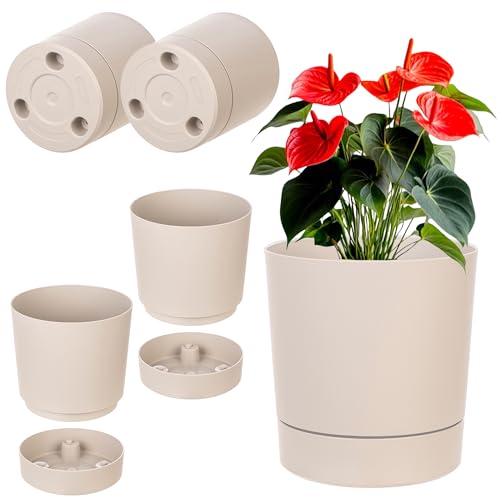KADAX Blumentöpfe mit Untersetzern, 2er Set, Durchmesser 14.5cm, Übertöpfe aus Kunststoff, Blumenübertöpfe, Pflanztöpfe für Zimmerpflanzen (Beige) von KADAX