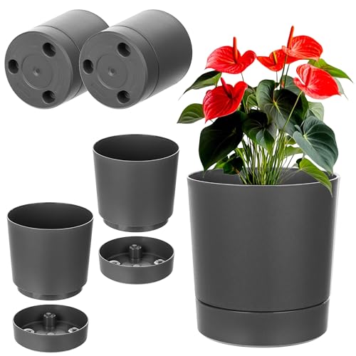 KADAX Blumentöpfe mit Untersetzern, 2er Set, Durchmesser 20cm, Übertöpfe aus Kunststoff, Blumenübertöpfe, Pflanztöpfe für Zimmerpflanzen (Anthrazit) von KADAX