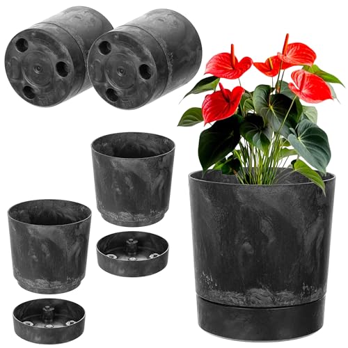 KADAX Blumentöpfe mit Untersetzern, 2er Set, Durchmesser 20cm, Übertöpfe aus Kunststoff, Blumenübertöpfe, Pflanztöpfe für Zimmerpflanzen (Beton Schwarz) von KADAX