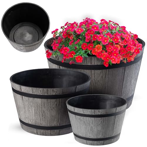 KADAX Blumentopf, Blumenkübel aus Kunststoff, runder Pflanzkübel, Innen- und Außenbereich, Übertopf für Blumen, Haus, Garten, Balkon, Terrasse, wetterfest (Set of 3: 23cm,30cm,40cm Ø, dunkelgrau) von KADAX