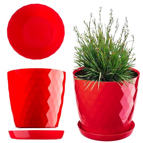 KADAX Blumentopf, EIN Topf für Blumen und Pflanzen mit Untersetzer, Pflanzkübel leichtes und beständiges Material EIN dekorativer Topf für Pflanzen (12cm, Rot) von KADAX