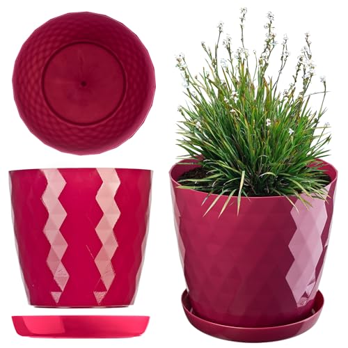 KADAX Blumentopf, EIN Topf für Blumen und Pflanzen mit Untersetzer, Pflanzkübel leichtes und beständiges Material EIN dekorativer Topf für Pflanzen (14cm, Rosa) von KADAX