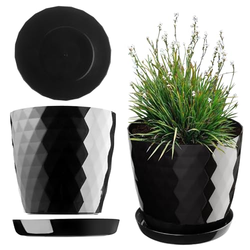 KADAX Blumentopf, EIN Topf für Blumen und Pflanzen mit Untersetzer, Pflanzkübel leichtes und beständiges Material EIN dekorativer Topf für Pflanzen (14cm, Schwarz) von KADAX