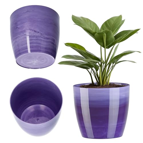 KADAX Blumentopf, Pflanzkübel, runder Blumenkübel aus Kunststoff, Topf für Kakteen, Farne, glänzender Übertopf für Balkon, Wohnung und Terrasse (⌀ 14cm, Violett) von KADAX