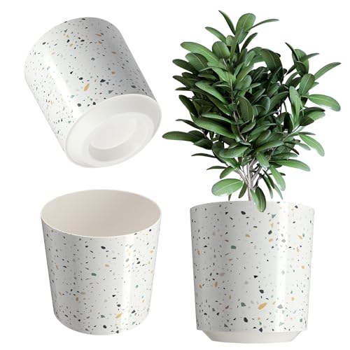 KADAX Blumentopf, Pflanzkübel aus Kunststoff, 3 Größen, Pflanzentopf in 5 verschiedenen Muster, Dekorativer Topf für Pflanzen, UV-Beständiger Übertopf (∅ 25,5 cm, Terrazzo) von KADAX