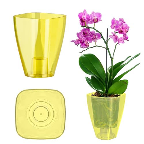 KADAX Blumentopf, schlanker Orchideentopf, Schlichter Pflanzkübel, Blumenkübel für Orchidee, Knabenkraut, Gänseblümchen, Übertopf für Küche und Wohnzimmer (⌀ 12cm, eckig, Gelb) von KADAX