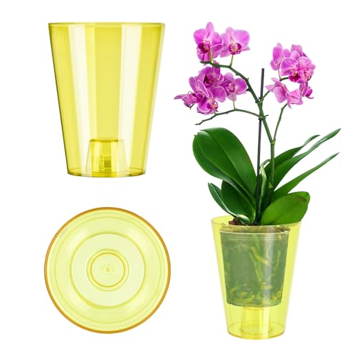 KADAX Blumentopf, schlanker Orchideentopf, Schlichter Pflanzkübel, Blumenkübel für Orchidee, Knabenkraut, Gänseblümchen, Übertopf für Küche und Wohnzimmer (⌀ 12cm, rund, Gelb) von KADAX