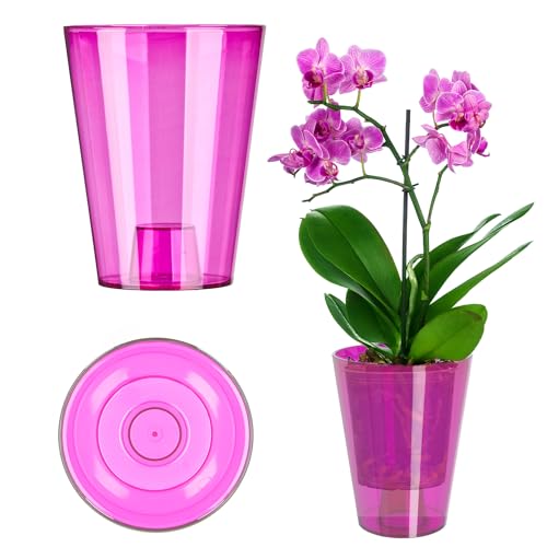 KADAX Blumentopf, schlanker Orchideentopf, Schlichter Pflanzkübel, Blumenkübel für Orchidee, Knabenkraut, Gänseblümchen, Übertopf für Küche und Wohnzimmer (⌀ 12cm, rund, Rosa) von KADAX