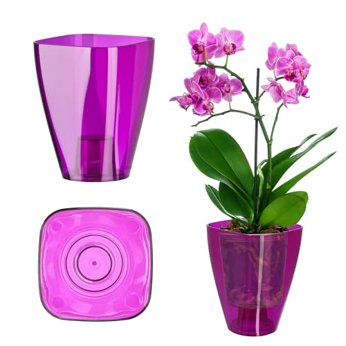 KADAX Blumentopf, schlanker Orchideentopf, Schlichter Pflanzkübel, Blumenkübel für Orchidee, Knabenkraut, Gänseblümchen, Übertopf für Küche und Wohnzimmer (⌀ 9cm, eckig, Pflaume) von KADAX