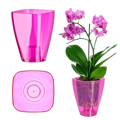 KADAX Blumentopf, schlanker Orchideentopf, Schlichter Pflanzkübel, Blumenkübel für Orchidee, Knabenkraut, Gänseblümchen, Übertopf für Küche und Wohnzimmer (⌀ 9cm, eckig, Rosa) von KADAX