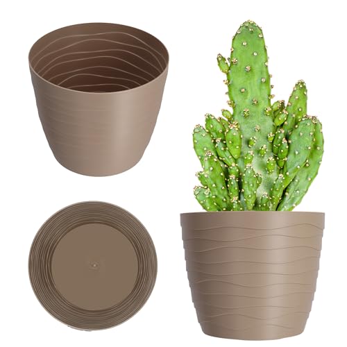 KADAX Blumentopf aus Kunststoff, ⌀ 11 – 19 cm, 7 Farben, einfacher Pflanztopf, moderner Pflanzkübel, robuster Blumentopfschutz, runder Topf (⌀ 13 cm, beige) von KADAX