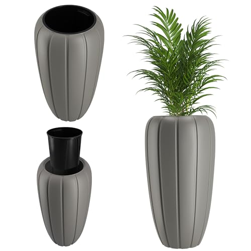 KADAX Blumentopf aus Kunststoff, ∅ 39cm, 5 Farben, Moderne Blumenvase, Pflanzkübel, Pflanztöpfe, Pflanzentopf, Kunststoff-Blumentöpfe, runder Blumenkübel (H: 74,5cm, Grau) von KADAX