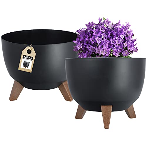 KADAX Blumentopf aus Kunststoff mit DREI Einsteckstützen, runde Blumenschale, Pflanzkübel, Blumenkübel, Pflanzschale für Balkon, Wohnzimmer (⌀ 29 cm, schwarz) von KADAX