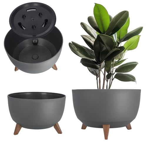 KADAX Blumentopf aus Kunststoff mit DREI Einsteckstützen, runde Blumenschale, Pflanzkübel, Blumenkübel, Pflanzschale für Balkon, Wohnzimmer (⌀ 39,5 cm, anthrazit) von KADAX