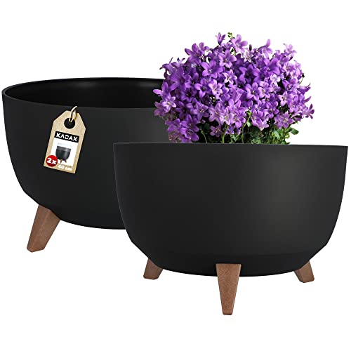 KADAX Blumentopf aus Kunststoff mit DREI Einsteckstützen, runde Blumenschale, Pflanzkübel, Blumenkübel, Pflanzschale für Balkon, Wohnzimmer (Pack of 2 x 39,5cm ⌀, schwarz) von KADAX