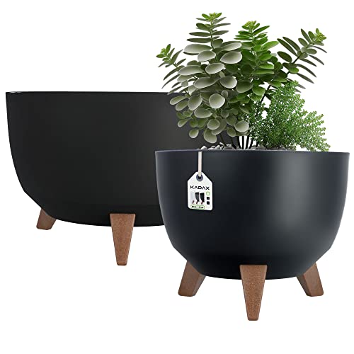 KADAX Blumentopf aus Kunststoff mit DREI Einsteckstützen, runde Blumenschale, Pflanzkübel, Blumenkübel, Pflanzschale für Balkon, Wohnzimmer (Set: 29cm ⌀ + 39,5cm ⌀, schwarz) von KADAX