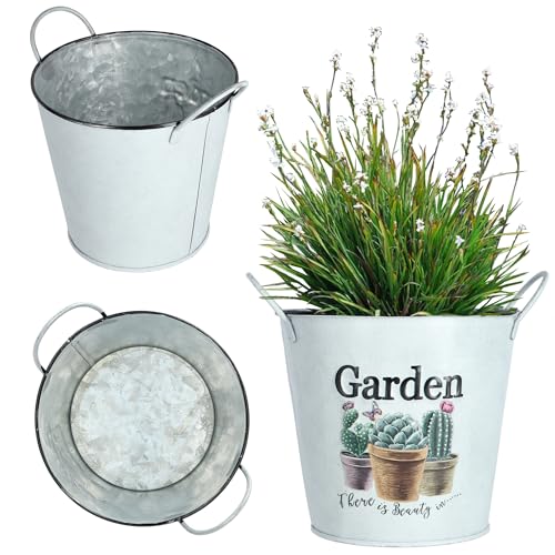 KADAX Blumentopf aus Metall, Blumentopf im Retro-Stil, Topf für Orchideen, Kräuter, Geranien, Blumenschale, Pflanzkübel (⌀ 14 cm, Mit Griffen) von KADAX