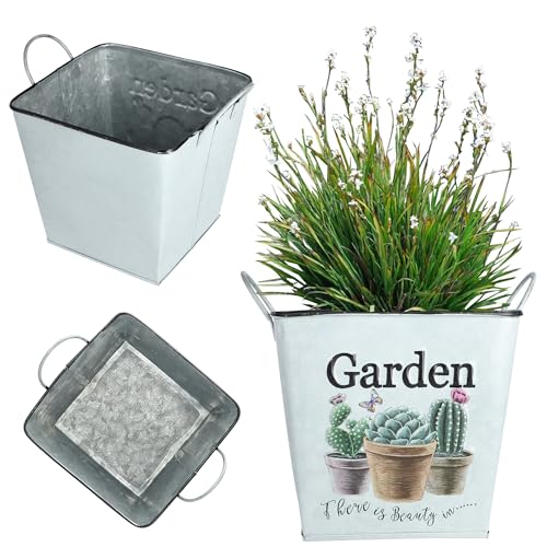 KADAX Blumentopf aus Metall, Blumentopf im Retro-Stil, Topf für Orchideen, Kräuter, Geranien, Blumenschale, Pflanzkübel (⌀ 15cm, Quadratisch, Mit Griffen) von KADAX