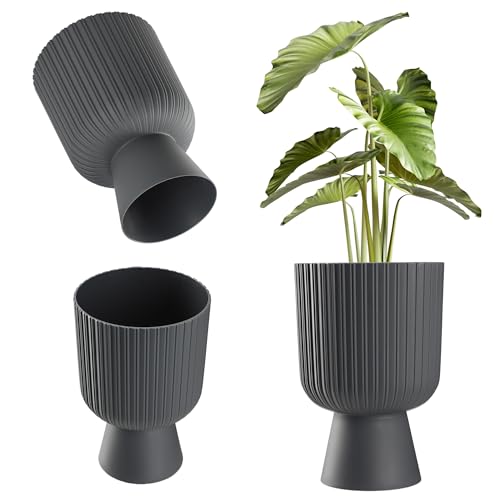 KADAX Blumentopf in Kelchform, Pflanztopf aus Kunststoff in 2 Größen, Pflanzgefäß in 3 Farben für Balkon, Terrasse, Fensterbrett, Pokal Pflanzschale (14cm, Anthrazit) von KADAX