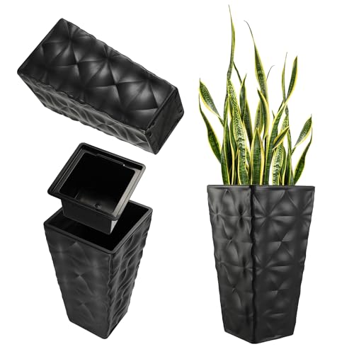 KADAX Blumentopf mit 3D Effekt, Blumenkübel aus Kunststoff in 4 Farben, Pflanzkübel mit Einsatz und praktischen Griffen, Kunststofftopf, Outdoor-Pflanzkübel, Innentopf (Anthrazit Höhe: 55,5 cm) von KADAX