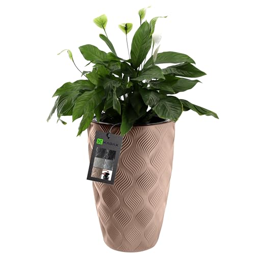 KADAX Blumentopf mit Einsatz und Griffen, Pflanzkübel aus Kunststoff in 5 Größen, UV-Resistenter Topf, Wetterbeständige Pflanzvase hoch, Topf mit 3D Effekt (Beige Höhe: 58,5 cm) von KADAX