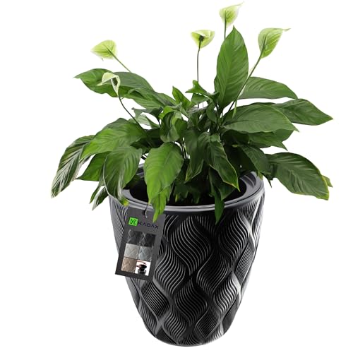KADAX Blumentopf mit Einsatz und Griffen, Pflanzkübel aus Kunststoff in 5 Größen, UV-Resistenter Topf, Wetterbeständige Pflanzvase hoch, Topf mit 3D Effekt (schwarz 39 cm) von KADAX