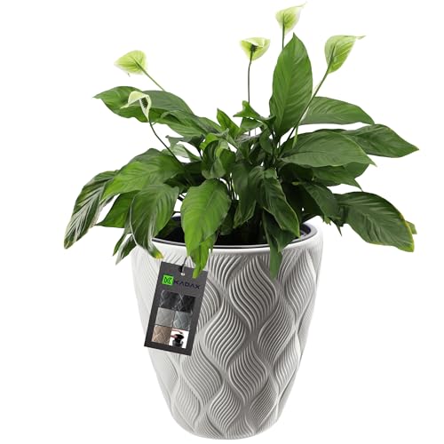 KADAX Blumentopf mit Einsatz und Griffen, Pflanzkübel aus Kunststoff in 5 Größen, UV-Resistenter Topf, Wetterbeständige Pflanzvase hoch, Topf mit 3D Effekt (weiß 39 cm) von KADAX