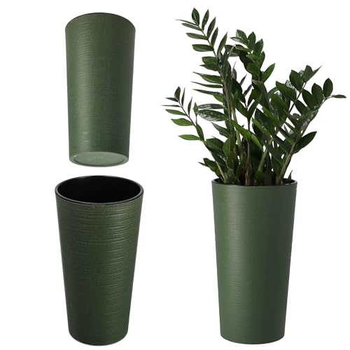 KADAX Blumentopf mit Holzspänen, eleganter Übertopf mit herausnehmbarer Einlage, Blumentopfschutz für Büro, Blumenkübel, Topf, Gartenschale (⌀ 19 cm, grün) von KADAX