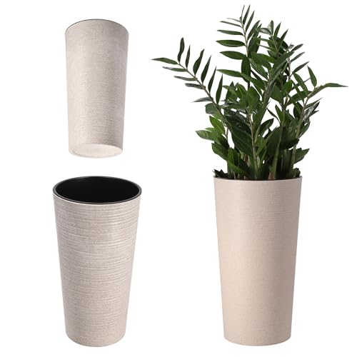 KADAX Blumentopf mit Holzspänen, eleganter Übertopf mit herausnehmbarer Einlage, Blumentopfschutz für Büro, Blumenkübel, Topf, Gartenschale (Creme, ⌀ 25 cm) von KADAX