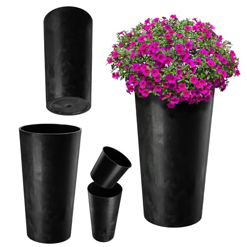 KADAX Blumentopf mit Holzspänen, eleganter Übertopf mit herausnehmbarer Einlage, Blumentopfschutz für Büro, Blumenkübel, Topf, Gartenschale (Beton Schwarz, ⌀ 14 cm) von KADAX