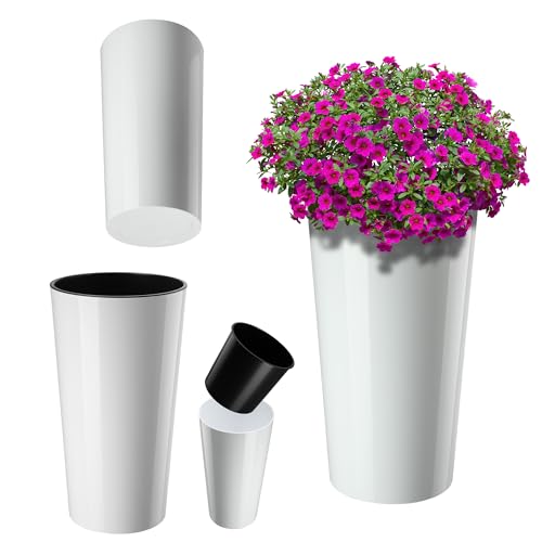 KADAX Blumentopf mit Holzspänen, eleganter Übertopf mit herausnehmbarer Einlage, Blumentopfschutz für Büro, Blumenkübel, Topf, Gartenschale (Weiss, ⌀ 25,5 cm) von KADAX