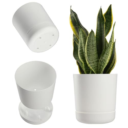 KADAX Blumentopf mit Untersetzer, Pflanzentopf aus Kunststoff, Minimalistischer Pflanzkübel, Dekorativer Topf für Blumen, Kakteen und Kräuter (13cm, Weiß) von KADAX