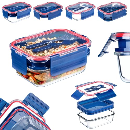 KADAX Brotdose aus Glas, Lunchbox mit Deckel und Besteck, spülmaschinenfeste Frühstücksbox, Jausenbox für Kinder und Erwachsene, Lebensmittelaufbewahrungsbox (1,74 L) von KADAX