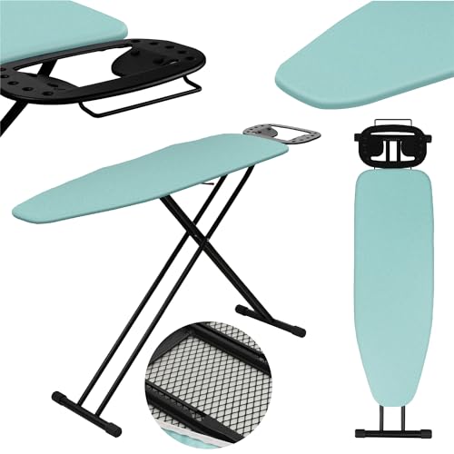 KADAX Bügelbrett, 120x38 cm klappbarer Bügeltisch, höhenverstellbarer Dampfbügeltisch, Dampfbügelbrett mit Antirutschfüßen, Tisch mit 8mm Schaumunterlage (Minze) von KADAX
