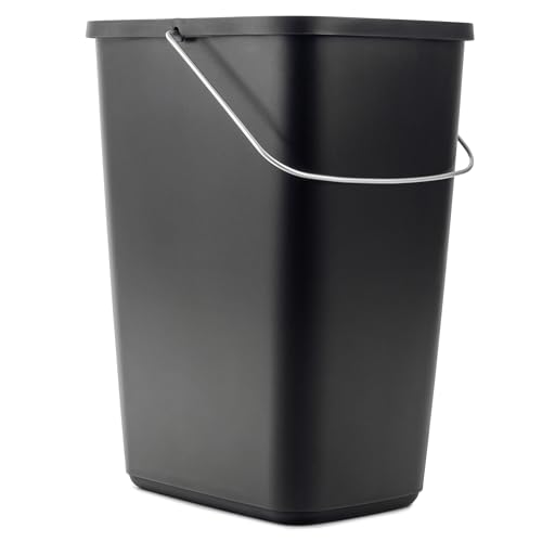 KADAX Deckelloser Mülleimer mit beweglichem Metallhenkel, Robuster Abfallbehälter, Abfalleimer, Papierkorb, Kunststoffbehälter, Abfallsammler (Schwarz 12 L) von KADAX