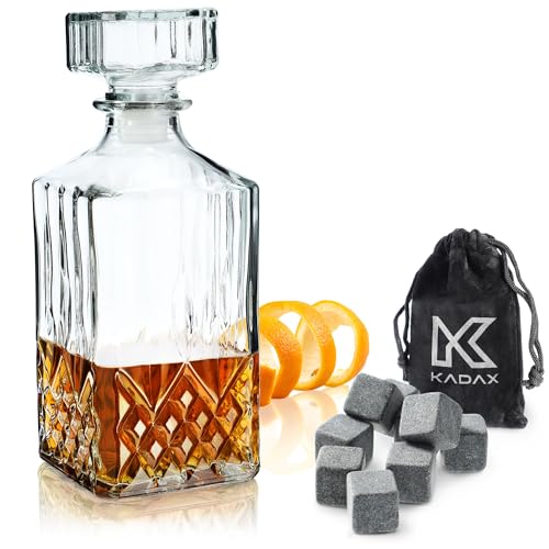 KADAX Dekanter für Getränke, Stilvolle Whiskykaraffe für Männer, Klassische Weinkaraffe mit einzigartiger Design, Whiskyflasche als Geschenk (1 Stück + Mit Kühlsteinen SET) von KADAX