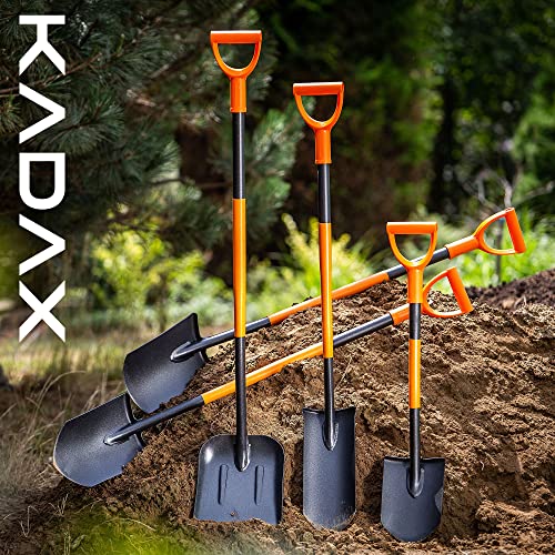 KADAX Drainierspaten, Drainagespaten mit D-Griff, Schaufel aus Stahl, Spitze Schaufel mit Stiel, Gartenspaten zum Löchergraben, Drainageschaufel, Spaten (121 cm, schwarz/orange) von KADAX