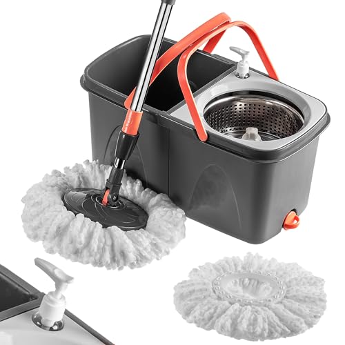 KADAX Drehbarer Bodenwischer mit Auswringfunktion, Wischmopp mit Doppelkammereimer, Reinigungsmopp, Wischer mit Teleskopstiel, Wischmopp mit Eimer KADAX Drehbarer Bodenwischer mit Auswringfunktion, Wischmopp mit Doppelkammereimer, Reinigungsmopp, Wischer mit Teleskopstiel, Wischmopp mit Eimer von KADAX