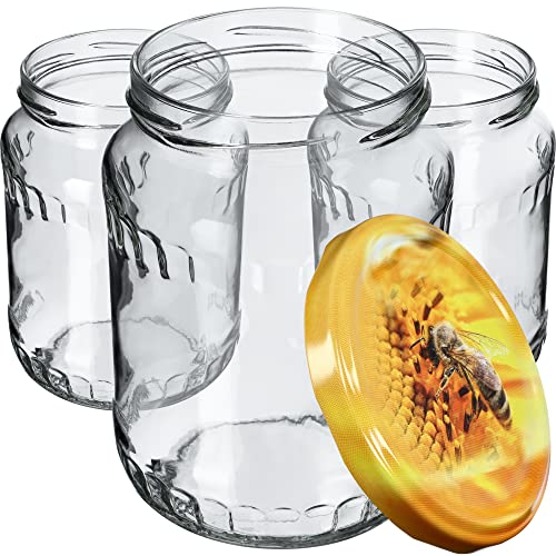 KADAX Einmachgläser, Marmeladengläser 720 ml, Einmachgläser mit Schraubdeckel, Gläser mit Schraubverschluss, Einweckgläser, Vorratsgläser zum Einlegen (Biene / 64 Stück) von KADAX