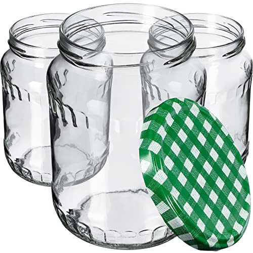 KADAX Einmachgläser, Marmeladengläser 720 ml, Einmachgläser mit Schraubdeckel, Gläser mit Schraubverschluss, Einweckgläser, Vorratsgläser zum Einlegen (Grün kariert / 24 Stück) von KADAX