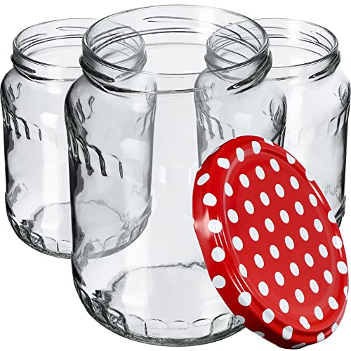 KADAX Einmachgläser, Marmeladengläser 720 ml, Einmachgläser mit Schraubdeckel, Gläser mit Schraubverschluss, Einweckgläser, Vorratsgläser zum Einlegen (Rot gepunktet / 16 Stück) von KADAX