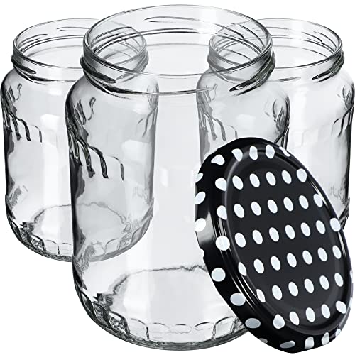 KADAX Einmachgläser, Marmeladengläser 720 ml, Einmachgläser mit Schraubdeckel, Gläser mit Schraubverschluss, Einweckgläser, Vorratsgläser zum Einlegen (Schwarz gepunktet / 64 Stück) von KADAX