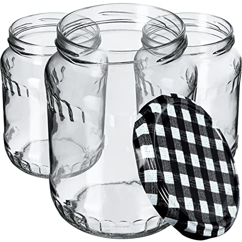 KADAX Einmachgläser, Marmeladengläser 720 ml, Einmachgläser mit Schraubdeckel, Gläser mit Schraubverschluss, Einweckgläser, Vorratsgläser zum Einlegen (Schwarz kariert / 24 Stück) von KADAX