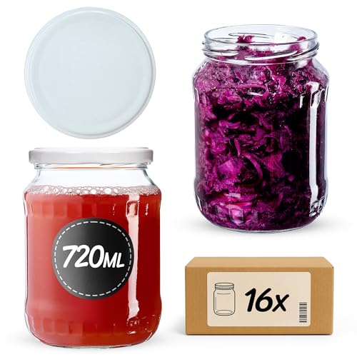 KADAX 16st Einmachgläser 720 ml, ideal zum Einkochen und Aufbewahren, Gläser mit Schraubverschluss, Einkochgläser mit Schraubdeckel, Twist Off to 82, Vorratsgläser zum Einlegen (Weiß) von KADAX