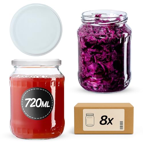 KADAX 8st Einmachgläser 720 ml, ideal zum Einkochen und Aufbewahren, Gläser mit Schraubverschluss, Einkochgläser mit Schraubdeckel, Twist Off to 82, Vorratsgläser zum Einlegen (Weiß) von KADAX